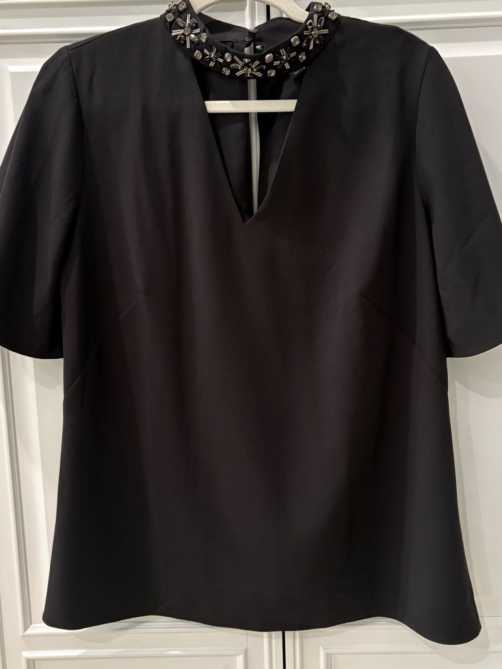 Ann Taylor Embellished Black Women's blouse with Jewel Collar